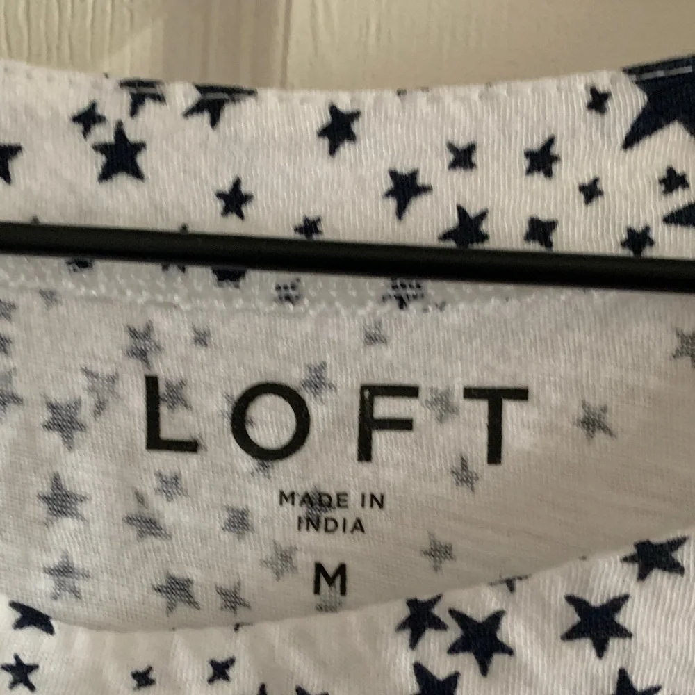 LOFT White and Black Star Pattern Blouse - Picture 6 of 9